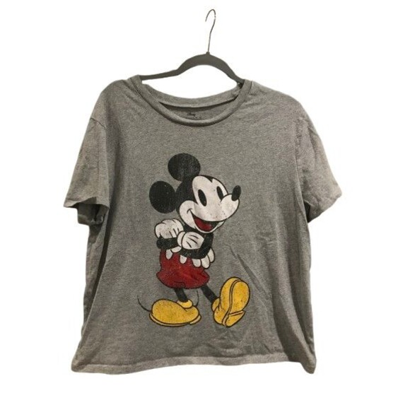 Women's XL Mickey Mouse T-Shirt Short Sleeve Crew Neck Gray Disney Cotton Blend - Picture 1 of 2